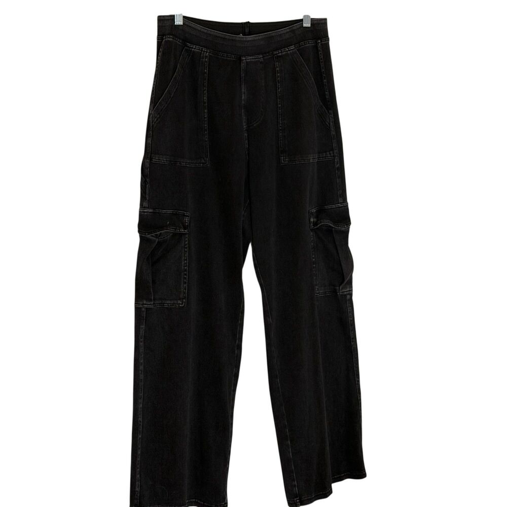 Halara Wide Leg Jeans Denim Cargo Pants Pull On Black Petite L PL